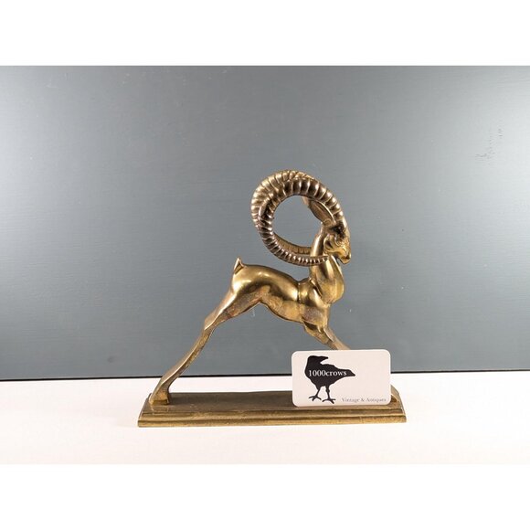 Vintage Solid Brass Sculpture of an Ibex Antelope, Art deco style brass Ram - Picture 14 of 14